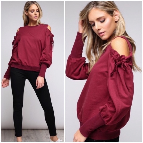 ❄️BURGUNDY COLD SHOULDER TOP - Picture 3 of 9
